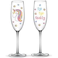 EinhornLiebe® Juego de copas de champán de unicornio de cristal Bye Bye Reality para champán o champán- 2 unidades en…